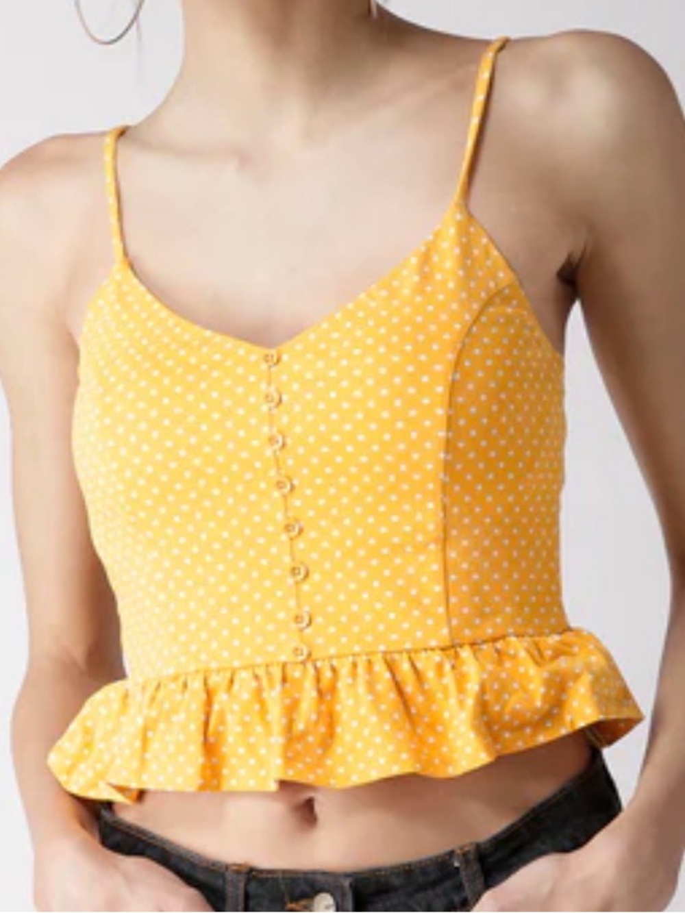 Forever 21 Yellow Polka Dot Ruffle Hem Cami Tank